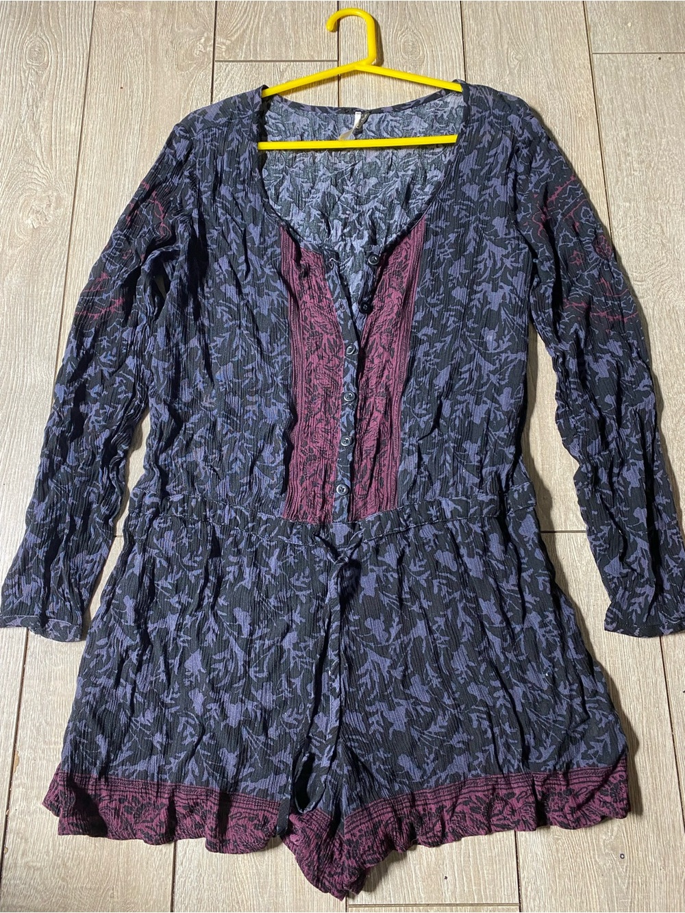 Free People Bicoastal Paisley Long Sleeve Romper Blue Purple Dark Floral Small